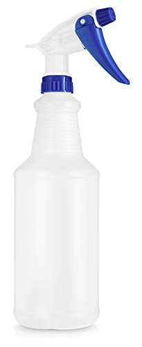 BAR5F Empty Plastic Spray Bottles 32 Ounce, Professional Chemical Resistant with White-Blue Sprayer for Chemical and Cleaning Solution, Heavy Duty, Adjustable Head Sprayer Fine to Stream (Pack of 1)