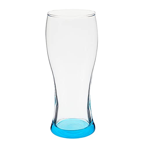 16 oz Pilsner Beer Glasses with Assorted Color Bottoms, Pint Glass Set