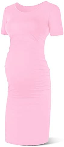 SUNNYBUY Women's Short Sleeve Maternity Dresses Casual Summer Pregnancy Work Clothes Ruched Fitted Maternity Bodycon Dress