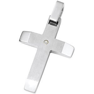 Stainless Steel Angled Diamond Cross Pendant. 