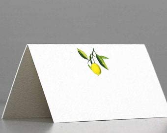 Nancy Nikko Place Cards with Lemon on Branch for Weddings, Showers, and Dinner Parties. Table Tent Style, Scored for Easy Folding. Available in Pkgs of 50