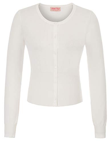 Women's Plus Size Long Sleeve Short Knit Cardigan Button Down XXL, White（Long Sleeve