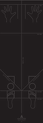Atmananda Black Yoga Mat, Premium Natural Rubber Top, Educational Alignment Lines, Good for All Yoga