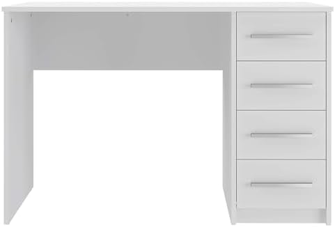 Moderner Home-Office-Schreibtisch, Computertisch mit 4 Schubladen, einfacher Aufbau, 56 x 110 x 73,5 cm, weiß