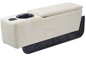 ARMRESTO Multifunctional Removable Sofa Armrest with Cup Holder, Couch Armrest with Wireless Charge Stand, Couch Caddy with Storage,Equipped with LED Reading Light,Almond