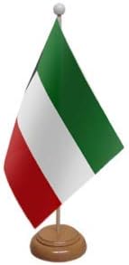 Flagmania® Kuwait Small Table Flag with Wooden Stand+ 59mm Button Badge