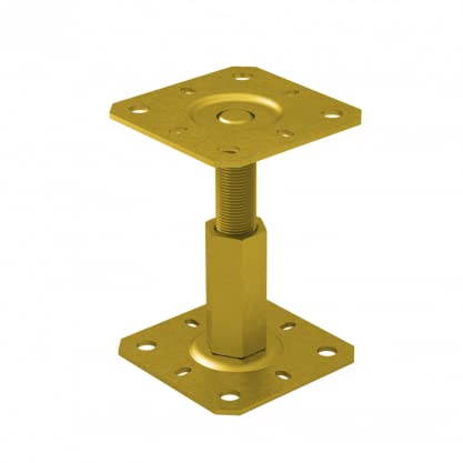 Heavy Duty Yellow Galvanised Adjustable 100-150mm Elevated Post Base Support for Pergola Terrace Gazebo (100mm x 130mm)