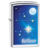 Zippo Believe Pocket Lighter, High Polish Chrome