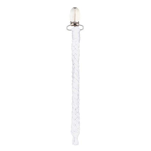 Elaco Pacifier Clip Baby Holder, Baby Leash Teething Toy by Hand-Made Braided Securing Clip Holder Infant Soother Teether (White)