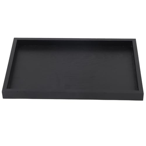 Black Rectangular Wooden Serving Tray, 30x20x2cm, Non-slip Solid Wood for Tea Coffee Juice Cake Fruit Bread