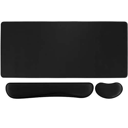 iCasso マウスパッド リストレスト３点セット 90ｘ40cm 大型 ゲーミングマウスパッド 低反発 キーボード用+マウス用 手首クッション 長さ45+14cm 人間工学 アームレスト 疲労軽減 ゴムベース 滑り止め（ブラック）