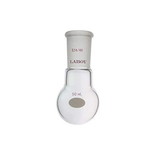 Laboy HMF010309 Glass Single Neck Round Bottom Boiling Flask 50 mL with 24/40 Joint Lab Glassware