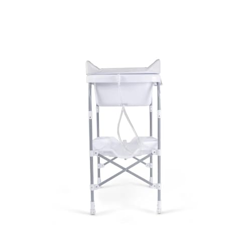 Jikel Ripple Standing Bath and Changing Table,Compact and Easy Folding,Wheeled, Drain Pipe,Parent Organizer,Standalone Bathtub, One-Handing Folding(Grey)