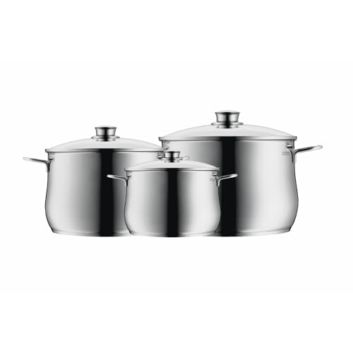 WMF Diadem Plus Topfset Induktion 3-teilig, Kochtopf Set mit Glasdeckel, Cromargan Edelstahl poliert, Induktions Töpfe Set unbeschichtet