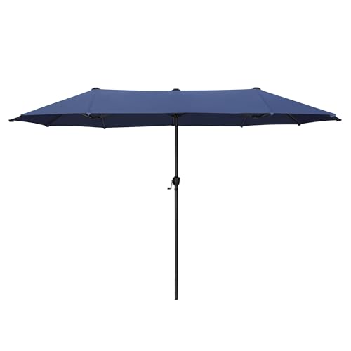 PHI VILLA Sonnenschirm Rechteckig Groß 200x380cm für Garten Terrasse Gartenschirm mit Kurbel UV Schutz Parasol Windfest, Marineblau