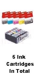 Original Canon PGI-5BK Black and CLI-8 Black, Cyan, Magenta & Yellow Combo Pack. 5 Cartridges in Total. (PC)
