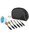 6 Pieces Premium Makeup Brush Kit Face Eyeliner Blush Contour Foundation Cosmetic Brushes with 2 Pieces Brush Tool Silicone Makeup Sponge and Cleaner Board, Including Cosmetic Bag