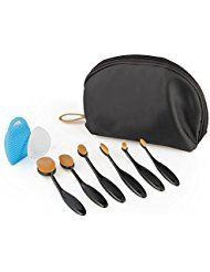 6 Pieces Premium Makeup Brush Kit Face Eyeliner Blush Contour Foundation Cosmetic Brushes with 2 Pieces Brush Tool Silicone Makeup Sponge and Cleaner Board, Including Cosmetic Bag