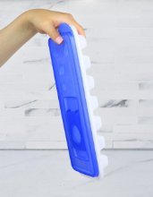 ChefLand Easy Release No Spill Ice Cube Tray with Removable Cover, Stackable, Compact, Odor Free Ice Cube Tray In White With Blue Lid (4 trays) - Thumbnail 3
