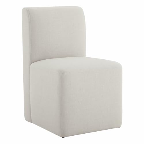 CHITA Dining Chairs with Casters Set of 2, FSC Certified Upholstered Armless Modern Rolling Dining Chairs with Rollers for Bedroom Reading Room Living Room, Linen