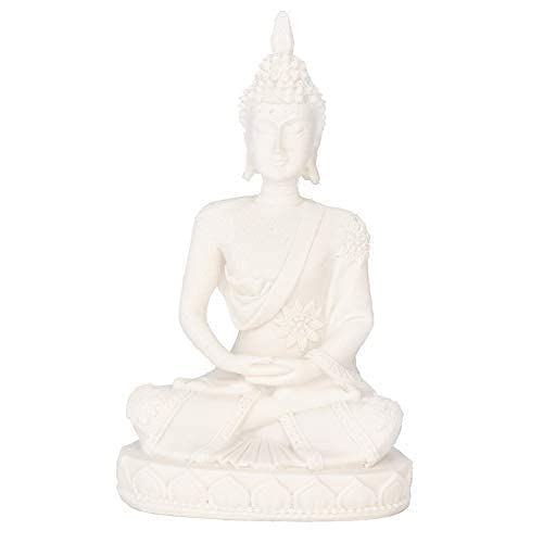 AUNMAS Buddha Statue, 11cm / 4.3in White Meditating Seated Buddha Statue Meditation Peace Sitting Seated Carving Handicraft Figurine Craft Sculpture Indoor Garden Outdoor Decor for Home Office