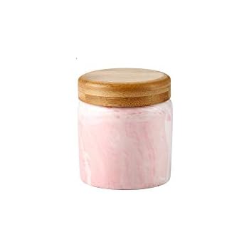 Danmu 1Pc of Lead Free Ceramic Marble Pattern Candy Dish with Bamboo Airtight Lids Candy Cookie Jar Storage Jar Jewelry Box Buffet Jar Biscuit Coffee Oatmeal Tea Sugar Container (250ML, Pink)