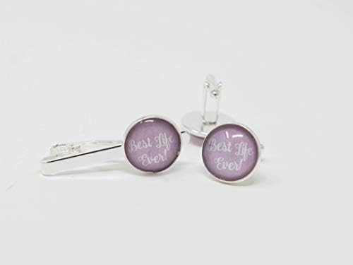 BEST LIFE EVER - Silver Tone Tie Bar Tie Clip & Cuff Links for Men, Menswear, Men's Accessories, JW Gifts in light pink