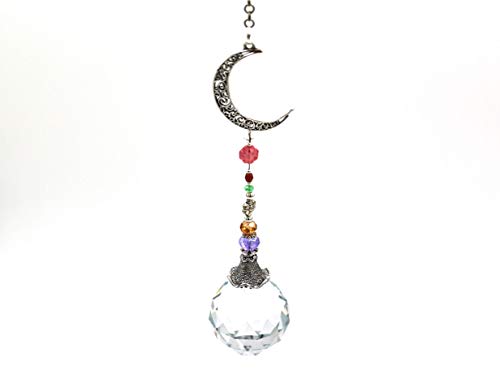 Handcrafted Crescent Moon Crystal Sun Catcher, LG (40mm) Crystal Hanging for Windows, Curtains, Mom, Grandma, Friend, Aunt, Home (Length: 18 Inches) | 2 Dirty Birds Boutique