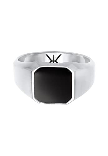 Kuzzoi Men's Signet Ring Octagon with Black Enamel in Solid 925 Sterling Silver, 10 mm Wide, Classic Silver Ring for Men, Polished in Size 60-66, 0610882720