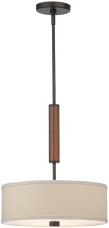 Forecast Lighting F1303-20U Embarcadero Two-Light Energy Efficient Pendant with Vanilla Fabric Shades, Sorrel Bronze with Wood Accents