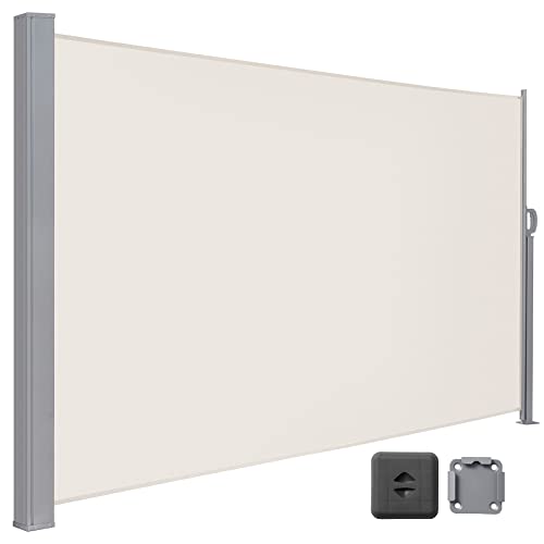 LARMNEE Seitenmarkise mit Stahl-Kasten, ausziehbar, 180 x 400 cm, Rostbeständig, Windschutz, Sonnenschutz, Seitenrollo, Blickdicht, für Balkon, Terras