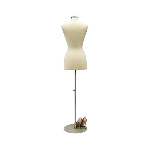 Female Mannequin Dress Form Torso with Round Metal Base and Neck Cap - Off White Premium Fully Pinnable Women's Dress Form (10/12) - Thumbnail 3