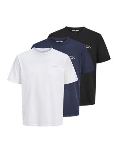 Jjcollege Logo tee SS Crew Neck 3Pk MP, Azul Marino, M (Pack de 3) Hombres