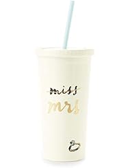 Kate Spade New York Bridal Insulated Tumbler with Reusable Straw, 20 Ounces, Miss to Mrs. (White)