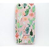 iPhone 7 , Colorful Rubber Flexible Silicone Case Bumper for Apple Clear Cover - Watercolor Cactus