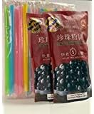 BOBA Black Tapioca Pearl Bubble Tea, 2 Pack (Each 8.8 OZ) + 1 Pack of 50 BOBA Straws (Variety Color) - PACK OF 6