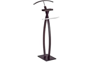 Pilaster Designs Modern Walnut Wood & Chrome Metal Chert Suit Rack Clothes Valet Stand