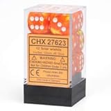 Chessex Dice d6 Sets: Vortex Solar Orange Marble with White - 16mm Six Sided Die (12) Block of Dice