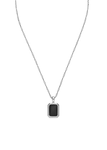 Purelei Midnight – Cadena para hombre, resistente al agua y ajustable, cadena de acero inoxidable con colgante rectangular e incrustación negra, pieza minimalista para cada día