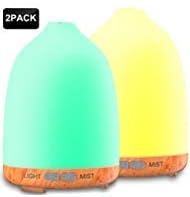 Iextreme Aromatherapy Essential Oil Diffuser, 120ml Aroma Diffuser Wood Grain Ultrasonic Cool Mist Humidifier 8 LED lights with Waterless Auto Shut-Off for Home Spa Baby Bedroom, 2 Pack
