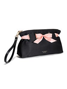 Victoria s secret cosmetics satin pouch black pink ribb…