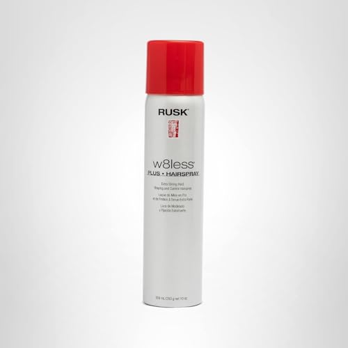 RUSK Designer Collection W8less Plus Extra Strong Hairspray, Provides Texture, Natural Shine, and Long-Lasting, Touchable Support, 10 oz
