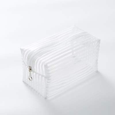 Portable Waterproof Transparent Makeup Bag Fashion Striped Zipper Cosmetic Organizer Women Travel Toiletry Bag (Color : White, Size : Size S)