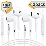 TYTAR Earphones with Microphone Premium Earbuds Stereo Headphones and Noise Isolating Headset Made for Phone Pod Pad - 2Pack White