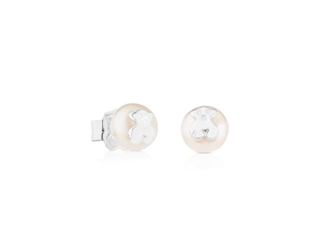 TOUS Sterling silver earrings on 0.6cm beads for women with snap closure, bear pattern, classic and elegant, icon bead collection