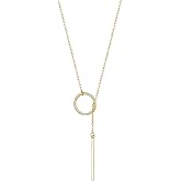 FOCALOOK Long Necklaces for Women 14K Gold Plated Dainty Drop Bar Pendant Lariat Y-Shaped Necklace Earring Set 28inch/73cm