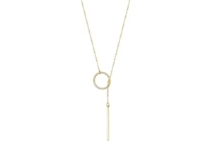 FOCALOOK Long Necklaces for Women 14K Gold Plated Dainty Drop Bar Pendant Lariat Y-Shaped Necklace Earring Set 28inch/73cm