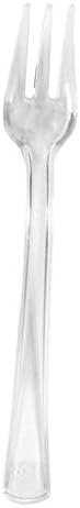 50 Plastic Clear Mini Forks, Heavyweight Disposable, Elegant Look, High Gloss Reusable & Recyclable, 10.5cm - 4"