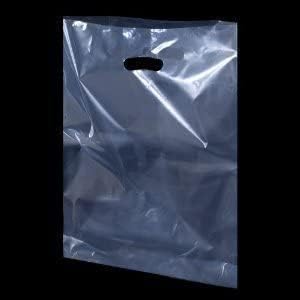 Strong Clear Transparent Colour Plastic Polythene Die Cut Handle Carrier Bags - Medium & Large Size Patch Varigauge Shopping Gift Boutique Party Fancy (22 x 18 + 3'', 25)