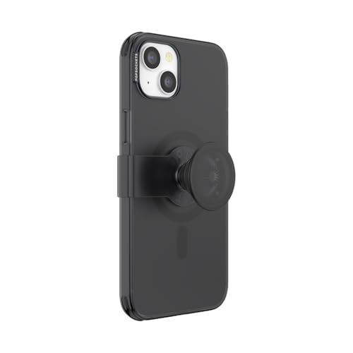 PopSockets iPhone 14 Plus Case with Phone Grip and Slide Compatible with MagSafe, Phone Case for iPhone 14 Plus, Wireless Charging Compatible - Translucent Black